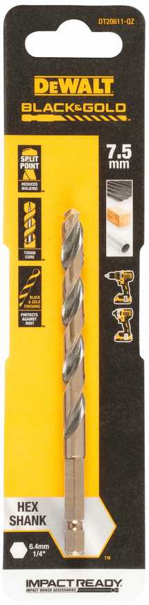 Grąžtas metalui HEX 1/4, 7,5 mm, DeWALT