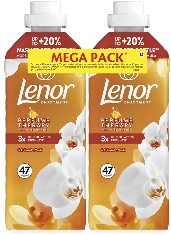 LENOR Audinių Minkštiklis Gold Orchid & Vanilla 2 x 987 ml ,94 Skalbimai,
