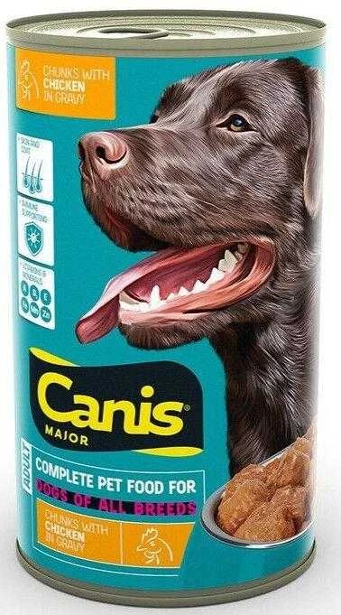 Canis Major konservuotas pašaras šunims, gabaliukai su vištiena padaže, 1,25kg