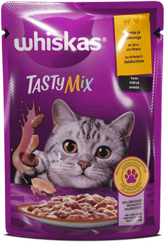 Whiskas kačių ėdalo konservas suaugusiems, šluotelė, ėriena, turkiškas, 85 g
