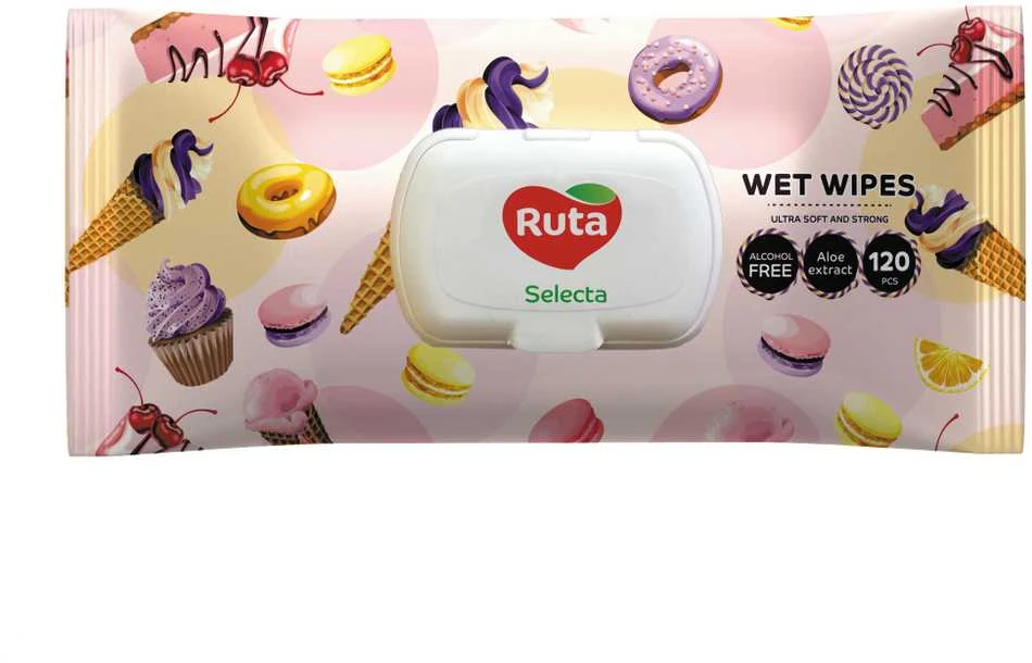 Drėgnos servetėlės Rūta selecta. 1 sl. 120 vnt.