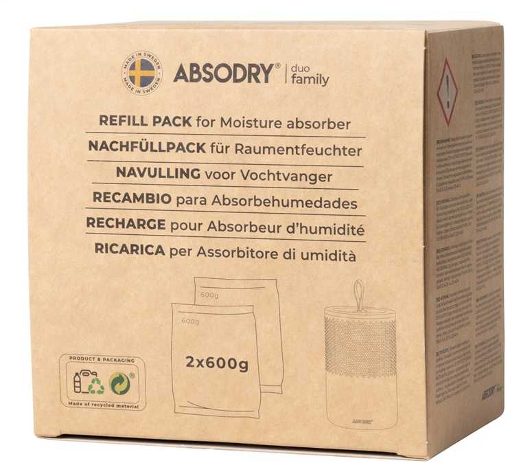 Sausintuvas Drėgmės sugėriklio papildymas Absodry 2 x 600 g, bekvapis, 25 m², 1200 g