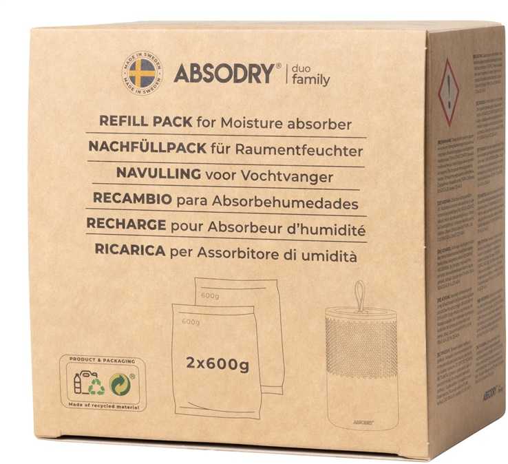 Sausintuvas Drėgmės sugėriklio papildymas Absodry 2 x 600 g, bekvapis, 25 m², 1200 g