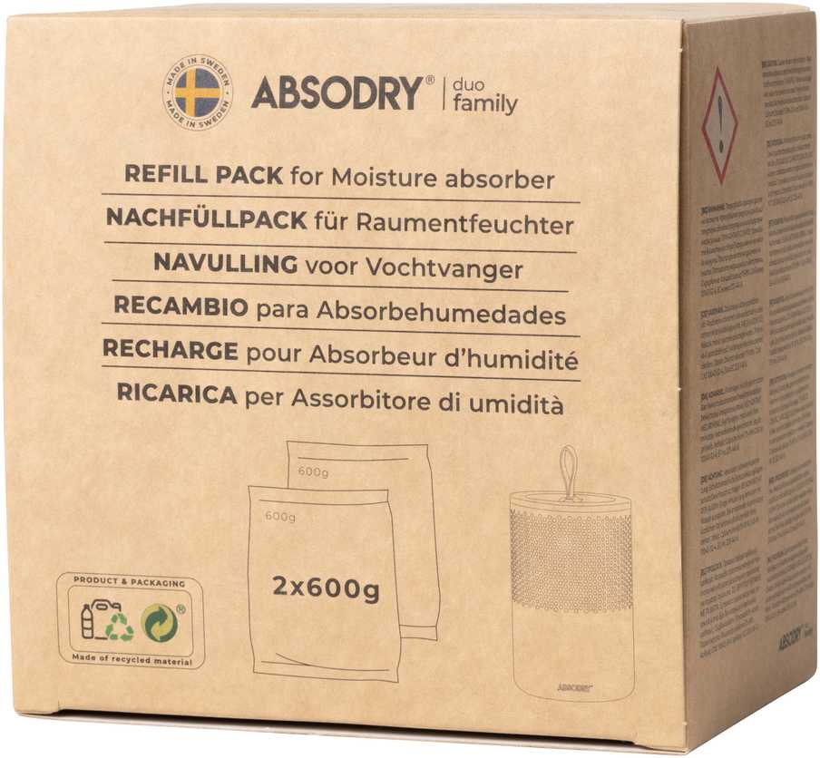 Sausintuvas Drėgmės sugėriklio papildymas Absodry 2 x 600 g, bekvapis, 25 m², 1200 g