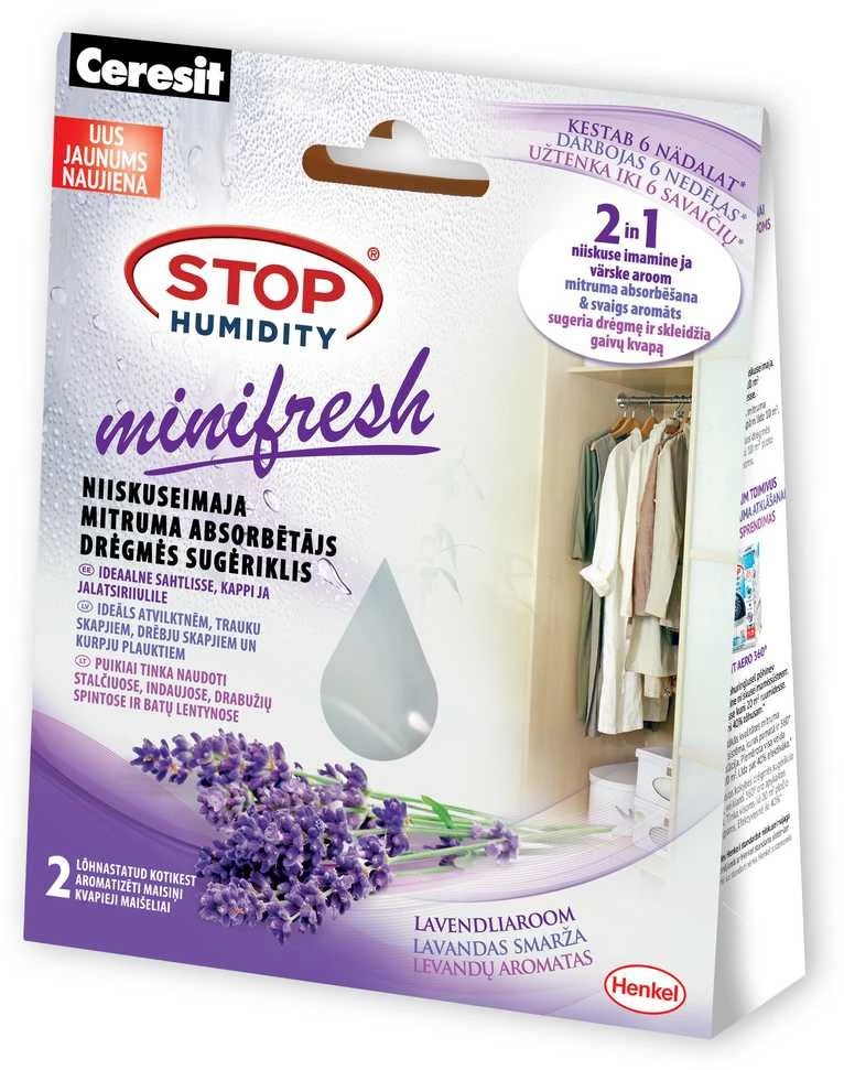 Sausintuvas Ceresit Drėgmės sugėriklis Stop Humidity Mini Lavender, 2×50 g