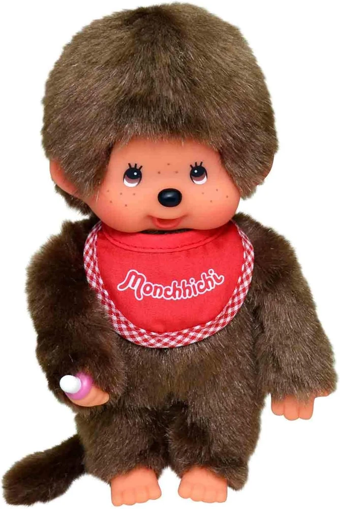 MONCHHICHI klasikinė beždžionė su raudonu seilinuku, 20 cm