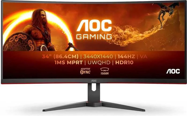 Žaidimų monitorius AOC CU34G2XP/BK, 34", WQHD Curved /3440 x 1440, VA, 180 Hz, 1 ms/ FreeSync Prem/HDR400