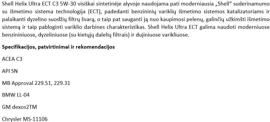 Variklių alyva Shell Helix Ultra ECT C3 Ultra ECT C3 5W - 30, sintetinis, 1 l