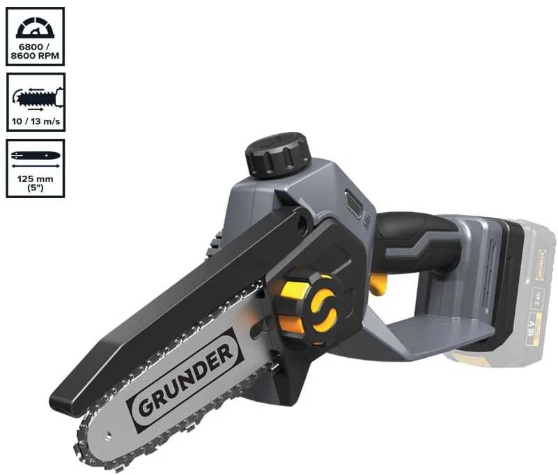 Akumuliatorinis mini grandininis pjūklas „Grunder“ 12 cm 18 V