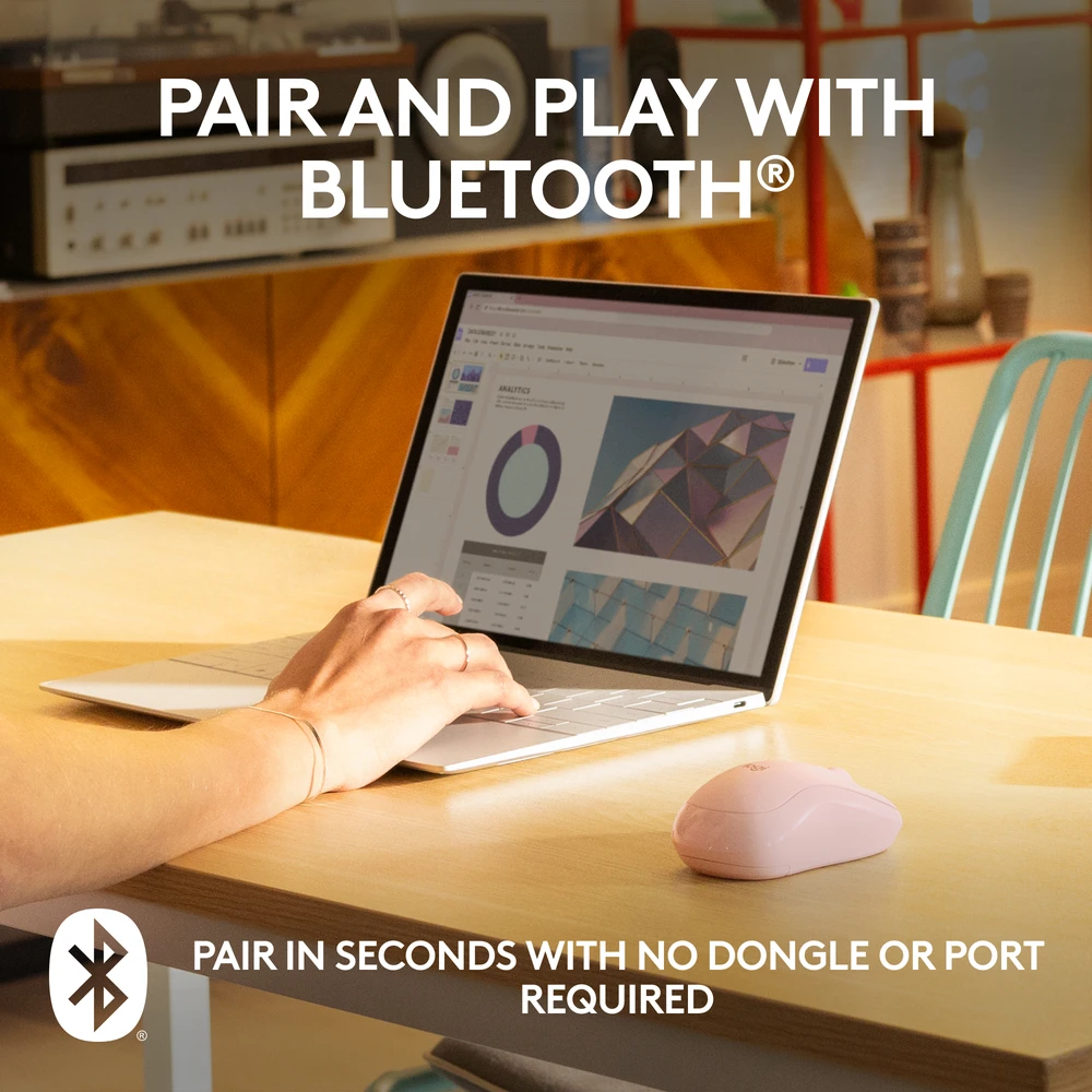 Belaidė pelė Logitech M240 Silent Bluetooth Mouse, rožinės spalvos
