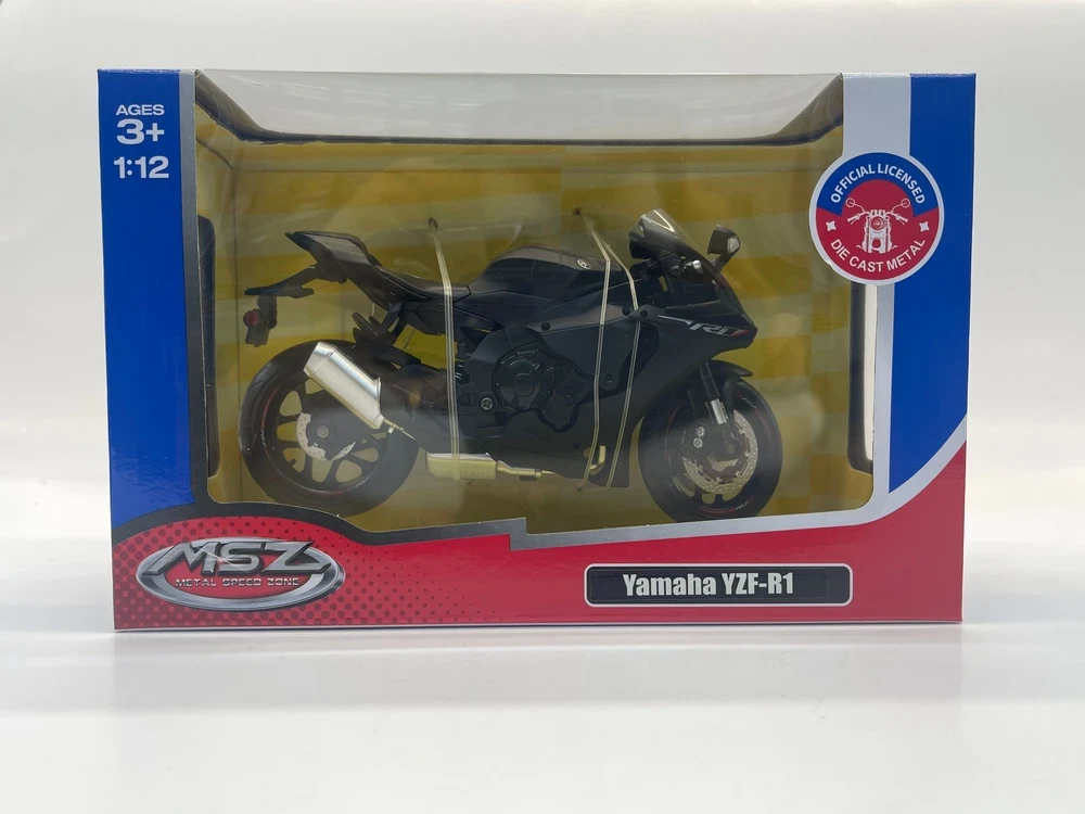 MSZ Motorcycle Yamaha 1:12 YZF-R1 This modelis is a 1:12 scale motorcycle; Height 10 cm, Plotis 6.3 cm, Gylis 17.3 cm