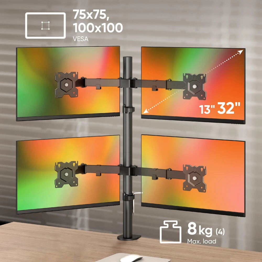 Onkron Neomounts Stalviršio laikiklis 4 monitoriams 13'' - 32'' (D421E-B)