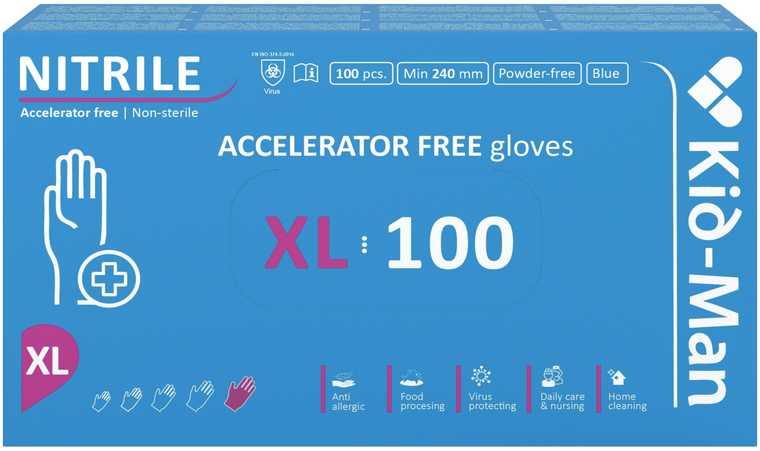 Nitrilinės pirštinės Kid-Man Accelarator-free N100, dydis XL