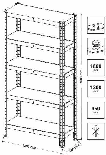 Haushalt Sandėliavimo lentyna Vagner SDH T21A, 120 x 45 x 180 cm, 5 lentynos