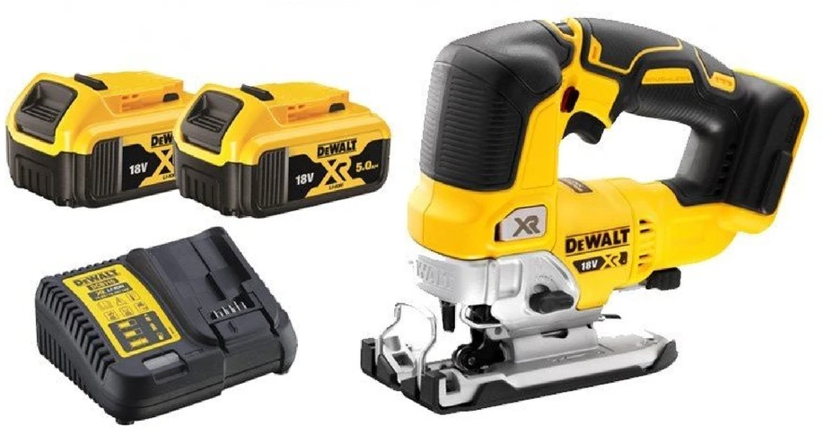 Akumuliatorinis siaurapjūklis DeWalt DCS334P2-QW; 18 V; 2x5,0 Ah akum.