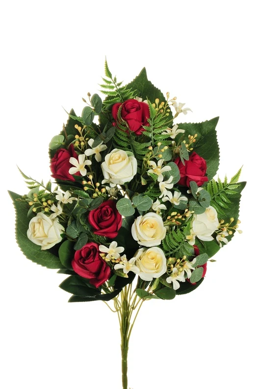 None Nežinomas Dirbtinių rožių puokštė, balta sp./raudona sp., 56 cm