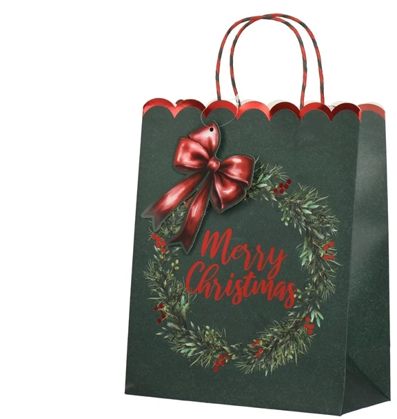 None Gift bag Decoris 374248. 12 cm x 32 cm x 26 cm. žalias
