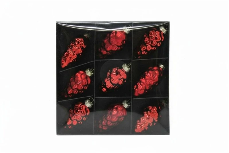 None Klass Ornaments glass pinecone red 9CM 9PCS