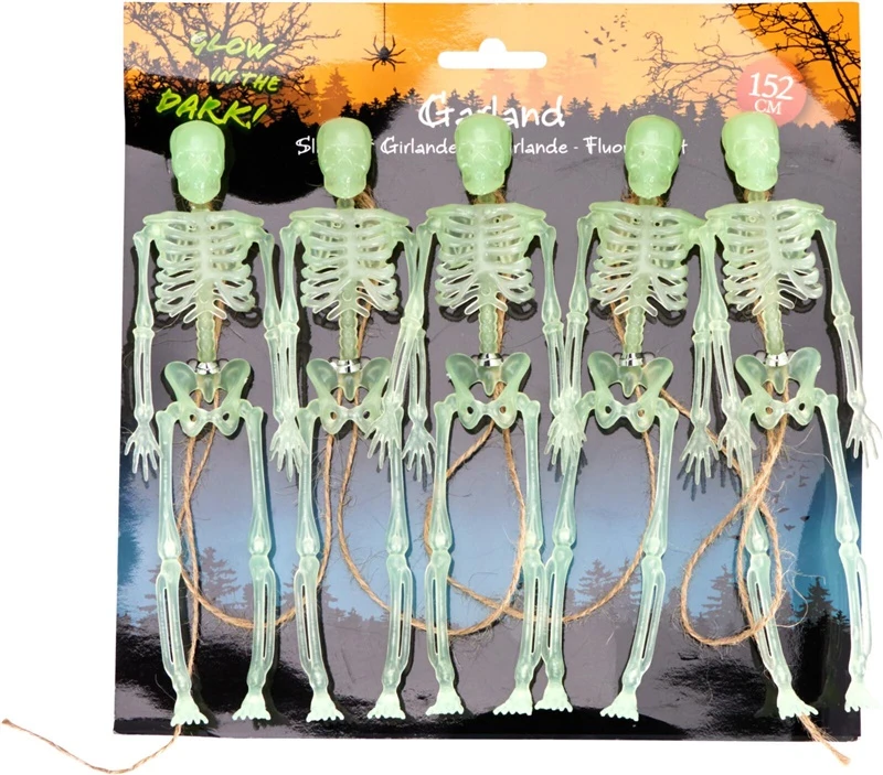 Party Deco Nežinomas GIRLIANDA SKELETAI FOSFORINĖ 152CM