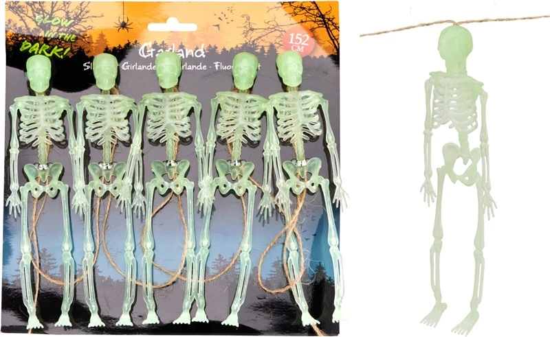 Party Deco Nežinomas GIRLIANDA SKELETAI FOSFORINĖ 152CM