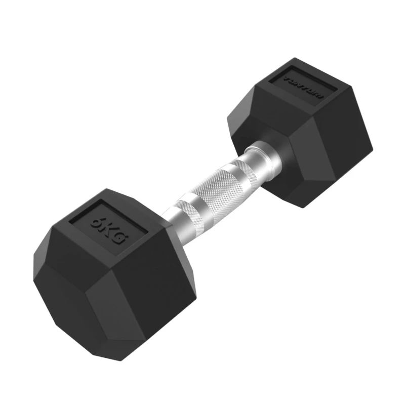Kita Hanteliai TUNTURI Platinum Hex Rubber Dumbbell, 1-50kg (Svoris: 1 x 6kg)