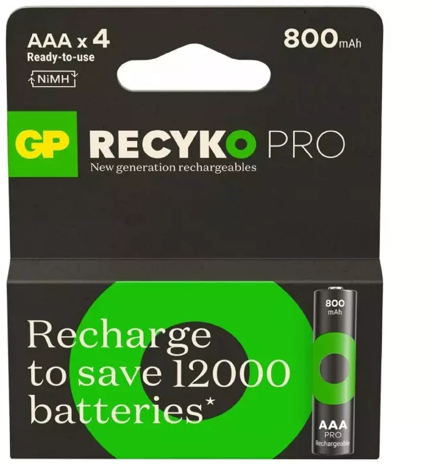 None Įkraunami elementai GP RECYKO AAA. 800 mAh. 4 vnt.