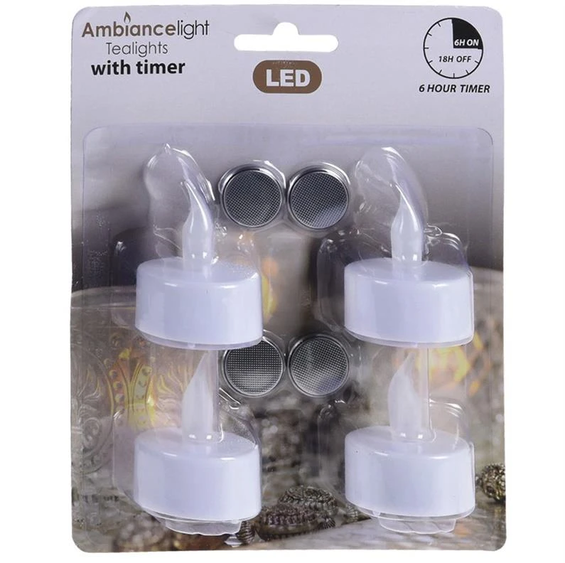 Ambiance Light Rinkinys 4 ŚWIECZEK Arbatos lemputė LED laikmatis Baltas 840964