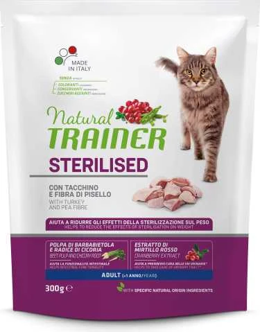 None NATURAL TRAINER Cat Adult Sterilised kalakutiena su kalakutiena 0.3kg