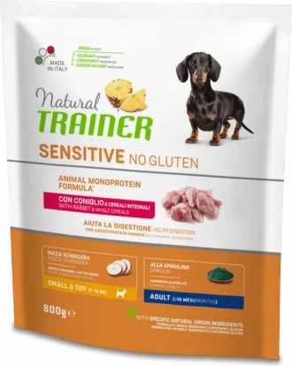 Natural Trainer ADULT DOG SENSITIVE be gliuteno MINI su triušiena 800g