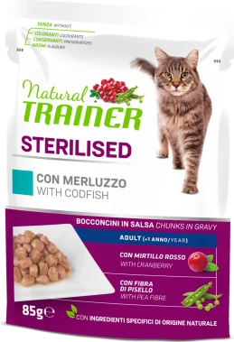 None Natural Trainer Cat Sterilised Codfish konservai katėms su menke 85g 12vnt