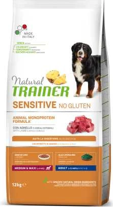 Natural Trainer ADULT DOG SENSITIVE be gliuteno Medium/Maxi su ėriena 12kg