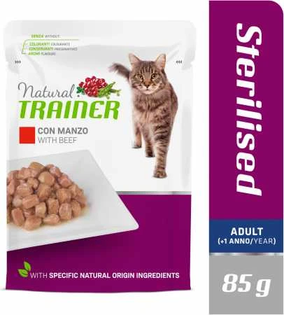 None Natural Trainer Cat Sterilised jautiena konservai katėms su jautiena 85g 12vnt