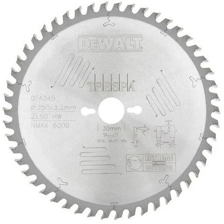 None Pjovimo diskas medienai DeWalt DT4345; 250x30 mm; 50T