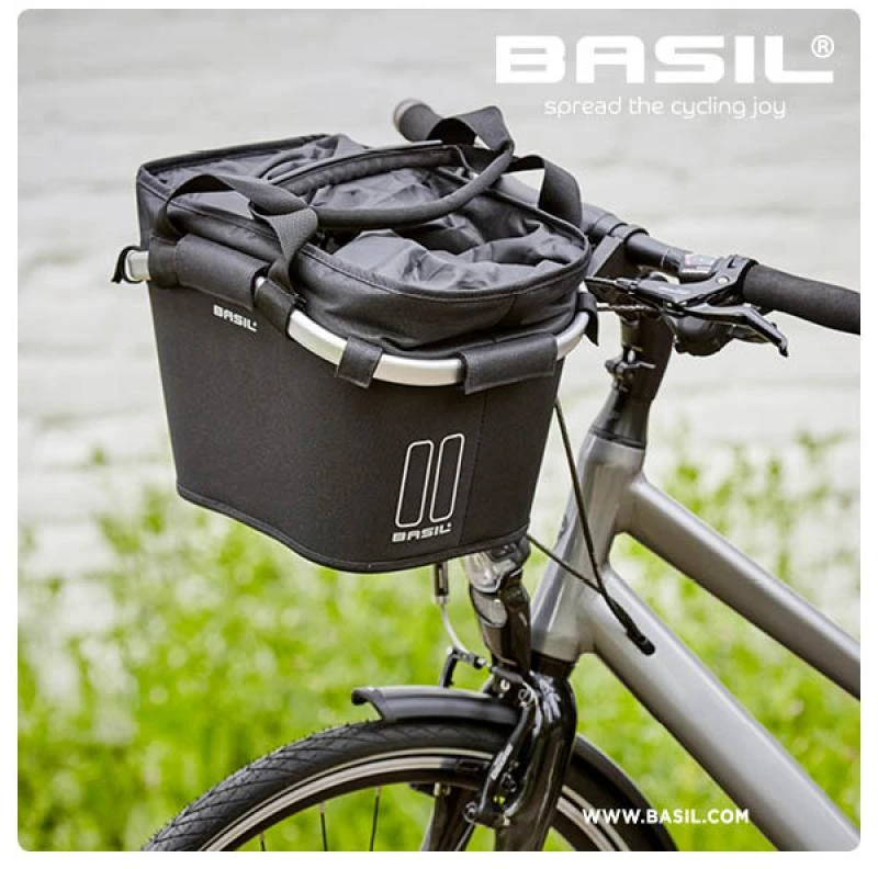 Basil BASIL CLASSIC CARRY ALL FRONT BASKET KF 15L vairo krepšelis, juodas + BASIL KLICKFIX ADAPTER krepšelio tvirtinimo plokštė nuimama vairo tvirtinimo sistema (be kronšteino) (NAUJIENA)