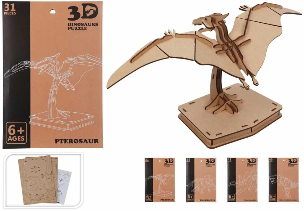 None Oem Dėlionė Dinozauras 3D medinis, 4 rūšys