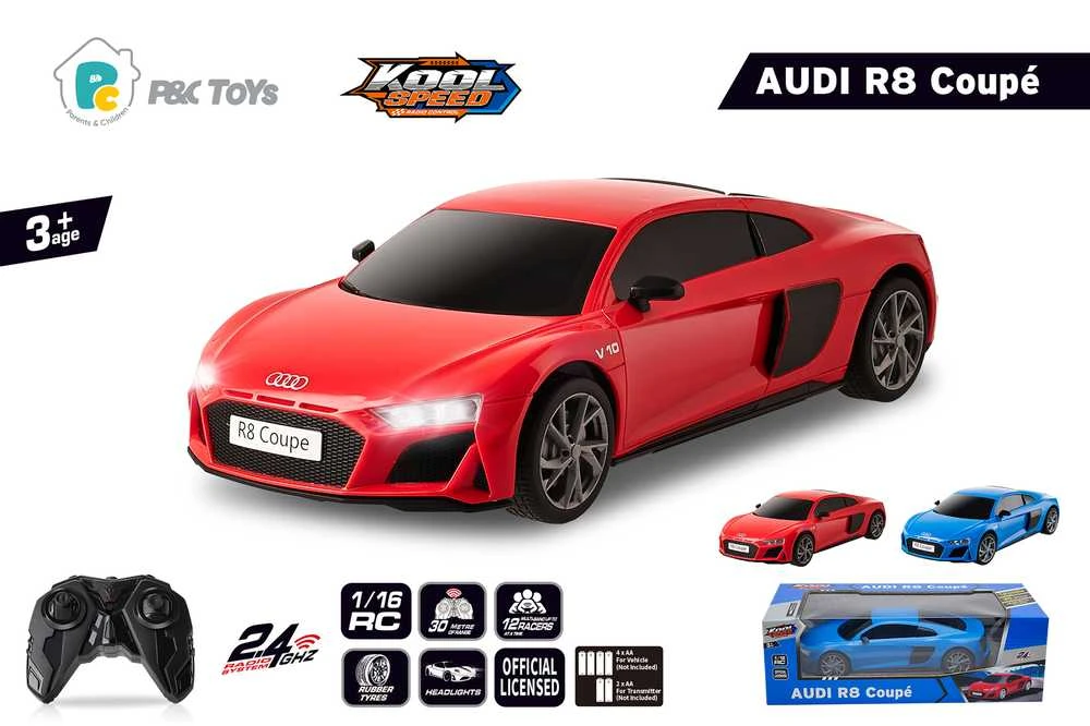 None Rc automobilis Koolspeed Audi R8 Coupe DHTRC10506GN, mėlyna sp./raudona sp./,spalva/dizainas parenkami atsitiktine tvarka,