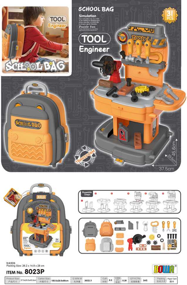 None Nežinomas Žaislinis meistro įrankis School Bag-Tool Engineer 8023p