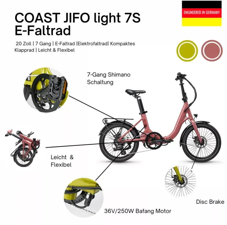 None Sulankstomas elektrinis dviratis COAST Jifo Light, Honey