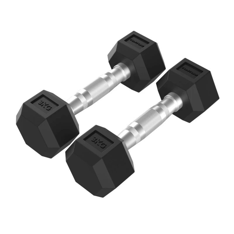 None Hanteliai TUNTURI Platinum Hex Rubber Dumbbell, 1-50kg (Svoris: 2 x 3kg)