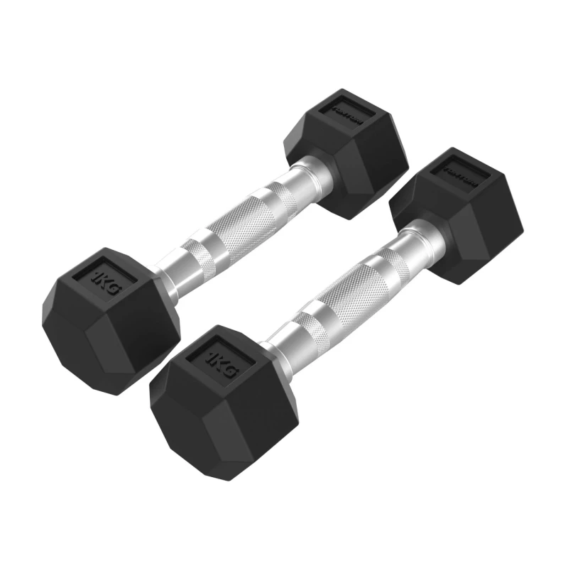None Hanteliai TUNTURI Platinum Hex Rubber Dumbbell, 1-50kg (Svoris: 2 x 1kg)