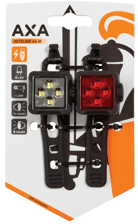 Dviračio žibintų rinkinys AXA Niteline 44-R, įkraunamas USB