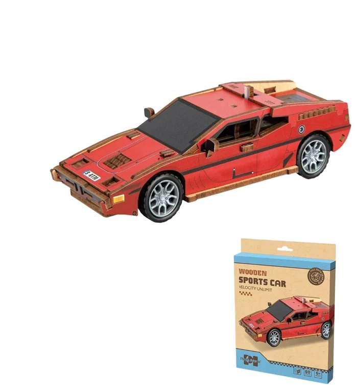 Toy Wooden WOODEN 3D Dėlionė Raudonas Automobilis 60 vnt.