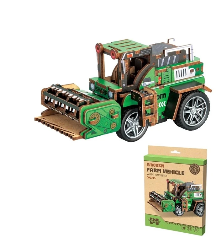 Toy Wooden MEDINIS 3D DĖLIONĖS MODELIS KVIEČIŲ KOMBAINAS 88 DALYS