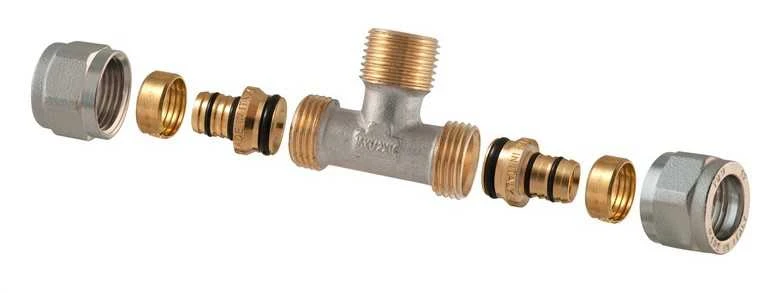 Tdm Brass Išardom. užveržiamas trišakis, 16 mm x 1/2", išor. srieg.