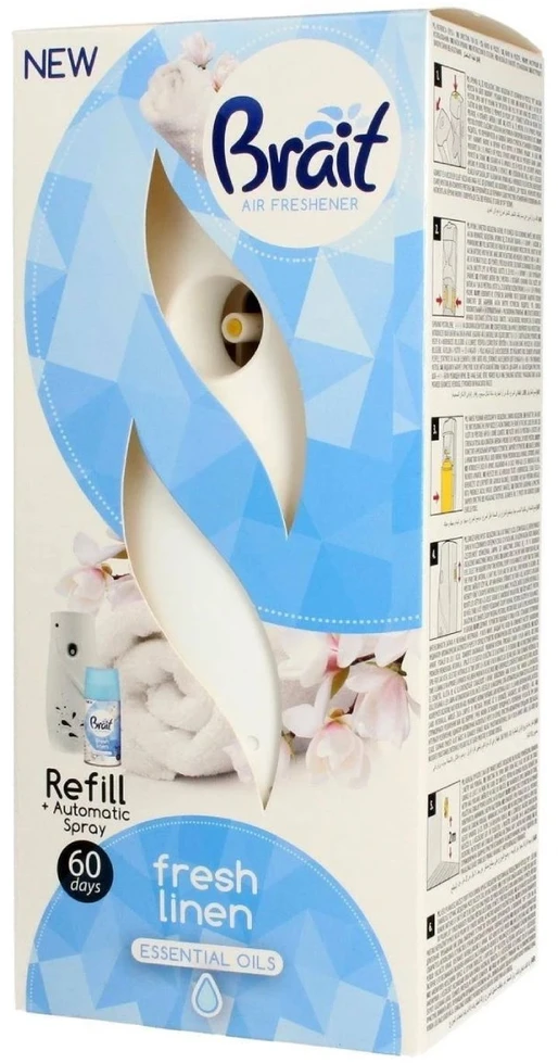 Oro gaiviklio BRAIT rinkinys Fresh Linen 250ml su automatiniu baltu dozatoriumi