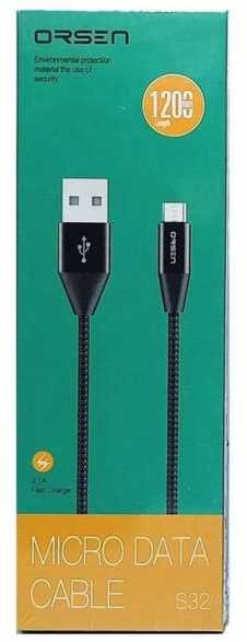 Orsen S32 Micro Data Cable 2.1A 1.2m juodas