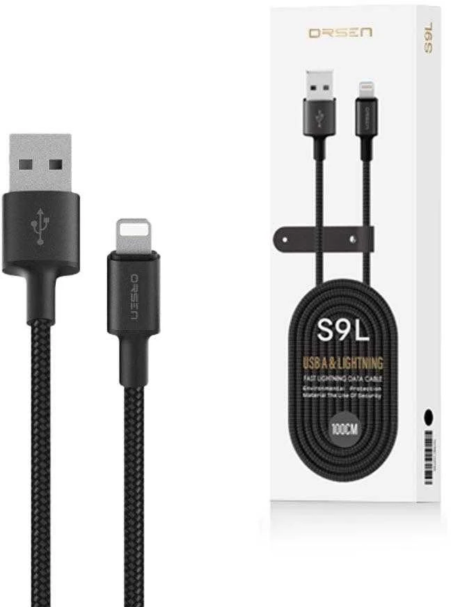 Orsen USB-A į Lightning įkrovimo laidas, 1 m, juodas