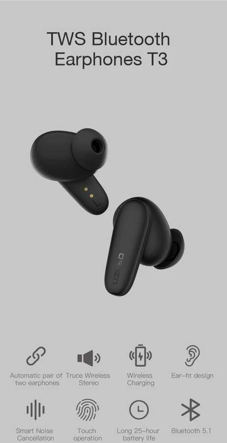 Juodos belaidės „Orsen T3“ Bluetooth ausinės