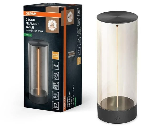 Osram 1,2W LED pastatomas lauko šviestuvas ENDURA STYLE USB, tamsiai pilkas, 2700K, dimeriuojamas, su baterija, IP54