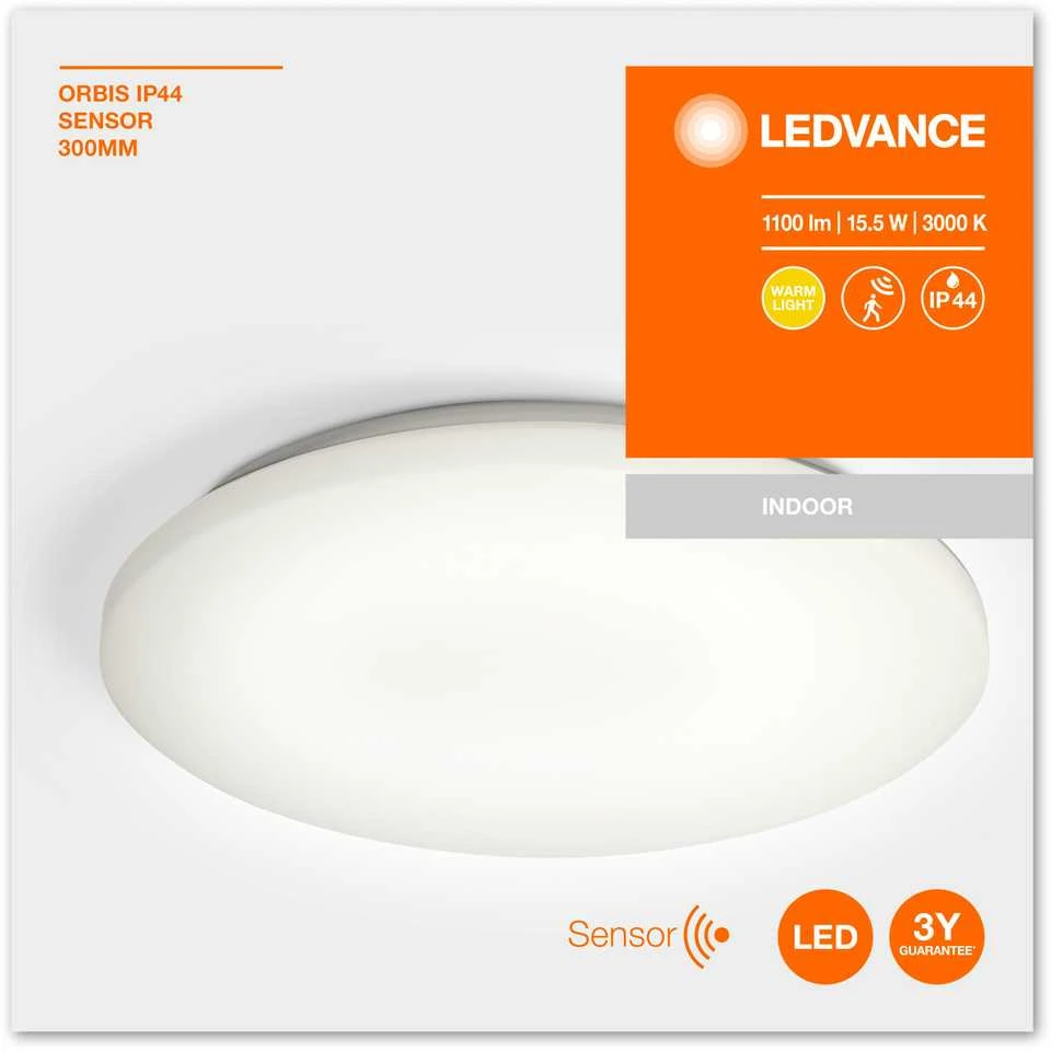 Lubinis šviestuvas Osram 15,5W LED paviršinis šviestuvas ORBIS, baltas, 3000K, su būvio/šviesos davikliu